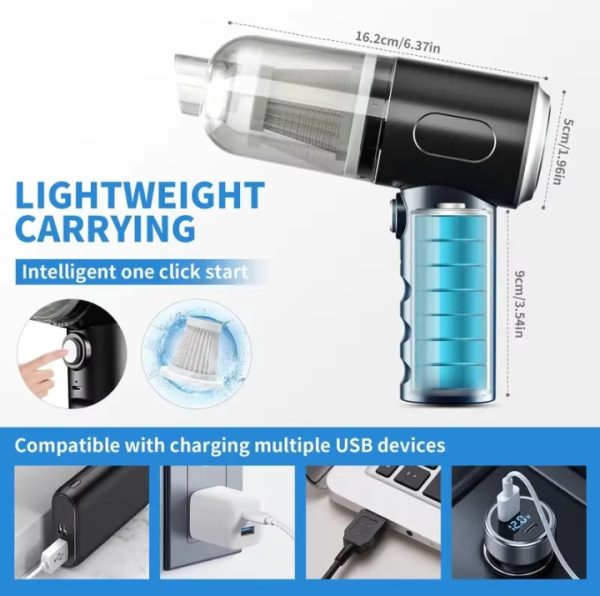 3 In 1 Portable Vacuum Cleaner- Durable Wireless Vacuum -duster Blower Air Pump- High Power Strong Suction Vacuum Cleaner For Home, Laptop, Vehicle Interior Cleaner