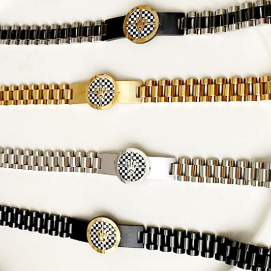 Premium Stainless Steel Checkerboard Bracelet – Unisex Fashion Wristband for Men & Women