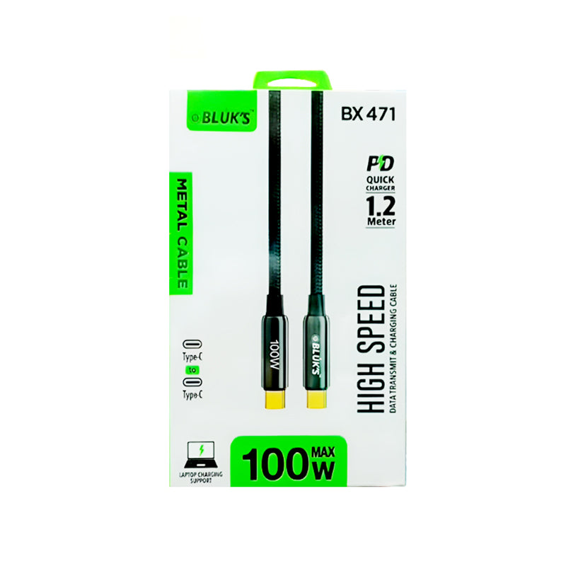 BLUK’S BX-471 High-Speed 100W Type-C to Type-C Fast Charging Braided Data Cable