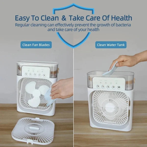 Portable Air Conditioner Fan Usb Electric Fan With Led Night Light, Fine Mist Water, And Humidifier Function | Led Night Light Water Mist 10inch