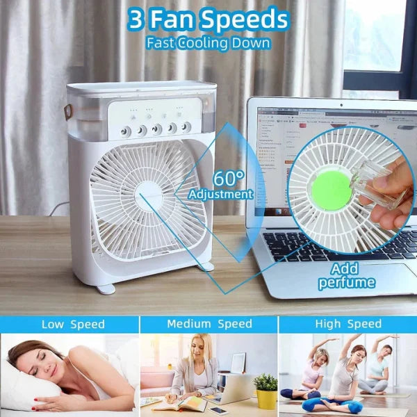 Portable Air Conditioner Fan Usb Electric Fan With Led Night Light, Fine Mist Water, And Humidifier Function | Led Night Light Water Mist 10inch