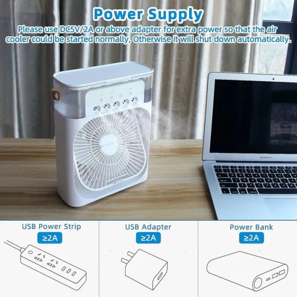 Portable Air Conditioner Fan Usb Electric Fan With Led Night Light, Fine Mist Water, And Humidifier Function | Led Night Light Water Mist 10inch