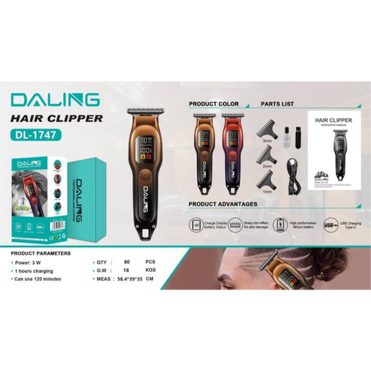 DALING DL-1747 Professional Hair Clipper High Energy Battery Portable With LED Display