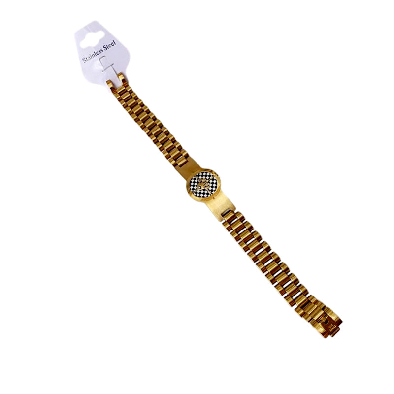 Premium Stainless Steel Checkerboard Bracelet – Unisex Fashion Wristband for Men & Women